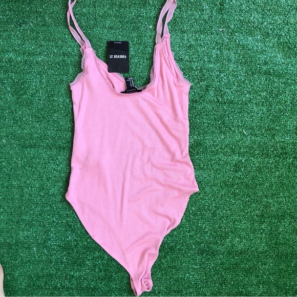 Forever 21 Pink Ribbed Bodysuit with Mesh Straps and Details Size S - Picture 7 of 8